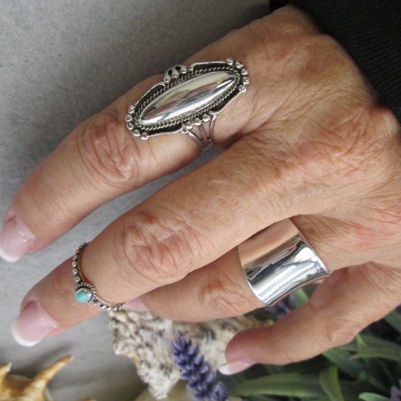 Native American Braided 925 Sterling Silver Elongated Oval Ring>Southwestern - Picture 7 of 11